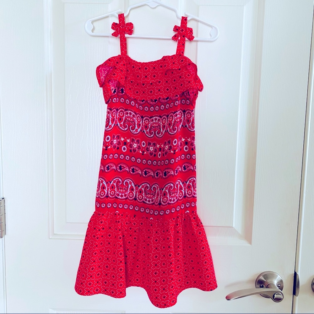 Genuine Kids / OshKosh Bandana Maxi Dress Girls 2T Red Rayon Tiered Ruffle